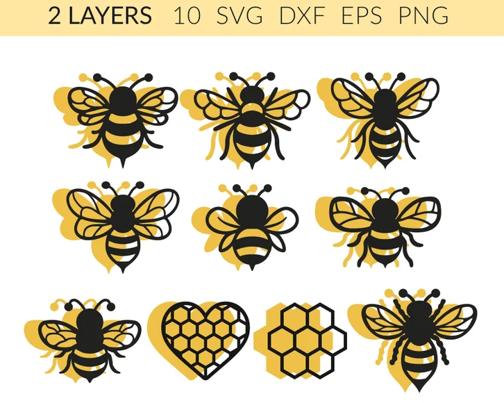 3D Bee SVG, Paper Bee SVG, 3D Bee Bundle, Bee Template SVG, Printable Bee, Bee Wall Decor, Bee Cricut