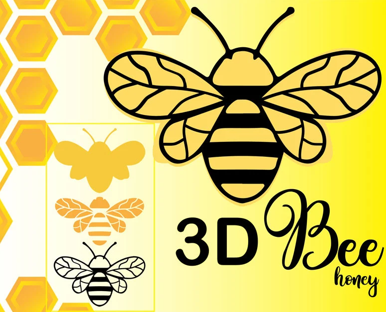 3D Paper Bee SVG PNG, Bumble Bee, Honey Bee Svg, Layered Cut File
