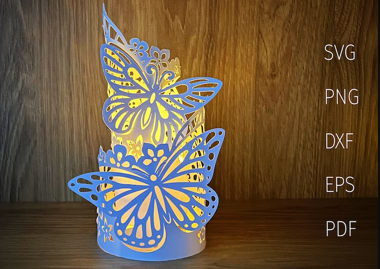 3d Butterfly Lantern SVG Template, Layered Summer Papercut, Paper Lantern SVG Cut File For Cricut, Tealight Design, Wedding Paper Lantern