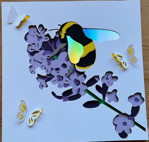3d Floral Bee Shadow Box Bundle, Digital Download, Paper Cutting, Layered Card Craft, Bee SVG, Floral Shadowbox SVG, Bee Shadow Box SVG