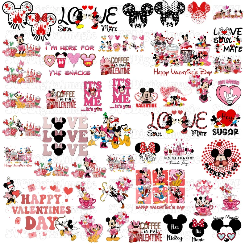 Mouse And Friends Valentine SVG Bundle, Mouse Happy Valentine SVG, Magical Heart Valentines SVG, Retro Dis Ney Valentine SVG High-quality