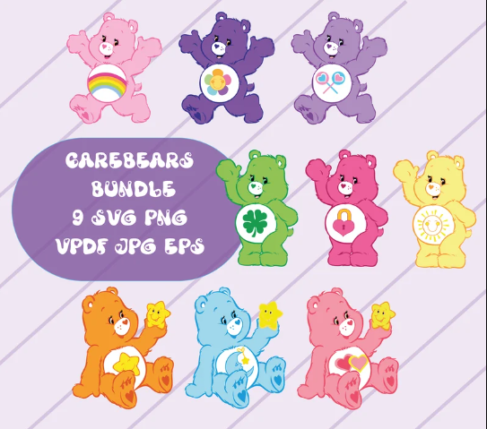 Simple Grumpy Care Bear SVG Free, 9 Care Bears SVG Bundle, Bears SVG, Layered SVG, Cricut SVG Cut Files, Care Bears Cricut SVG.
