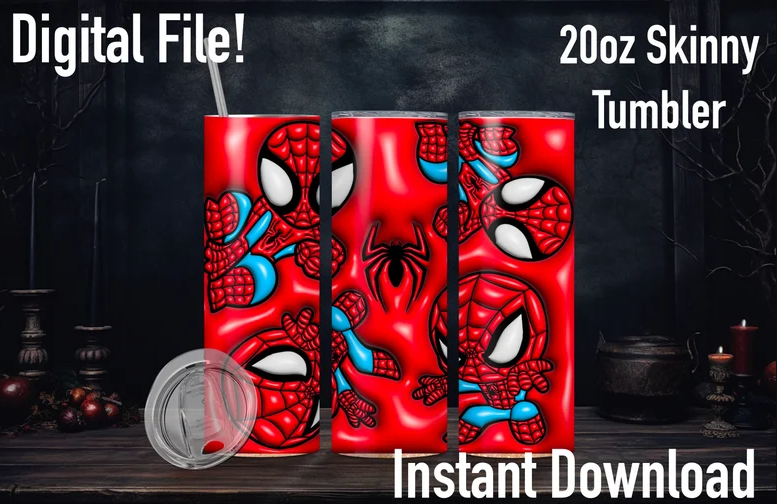 Spiderman 3d Puff Skinny Tumbler Wrap SVG