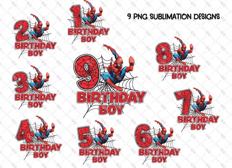 Spiderman Sublimation Svg Bundel, Superhero Birthday Spiderman Svg, Birthday Boy Svg File