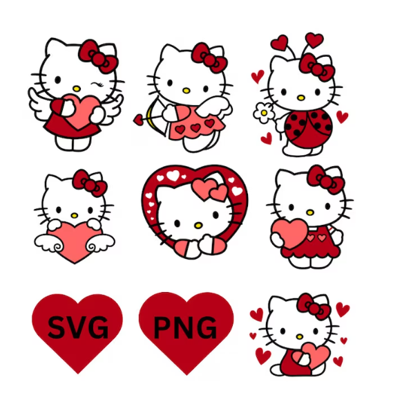 Valentine’s Day kitty Svg, valentines SVG, PNG, DXF Files