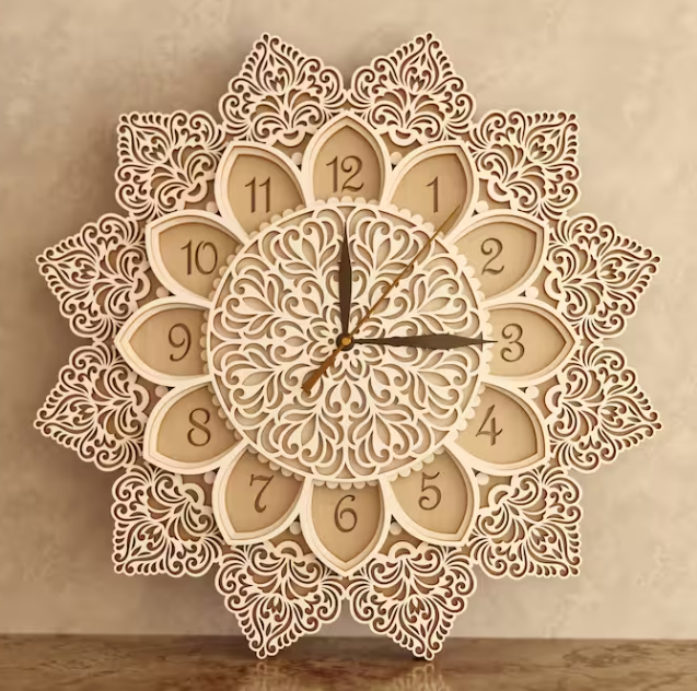 Multilayer Mandala Clock Svg Template