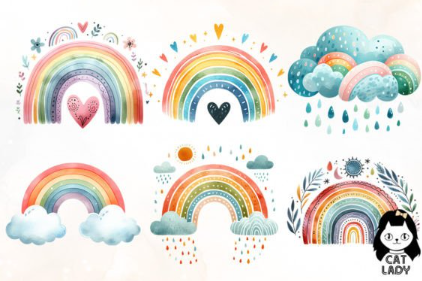 Free Watercolor Boho Rainbow Clipart Bundle