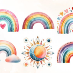 Watercolor Boho Rainbow Clipart Bundle